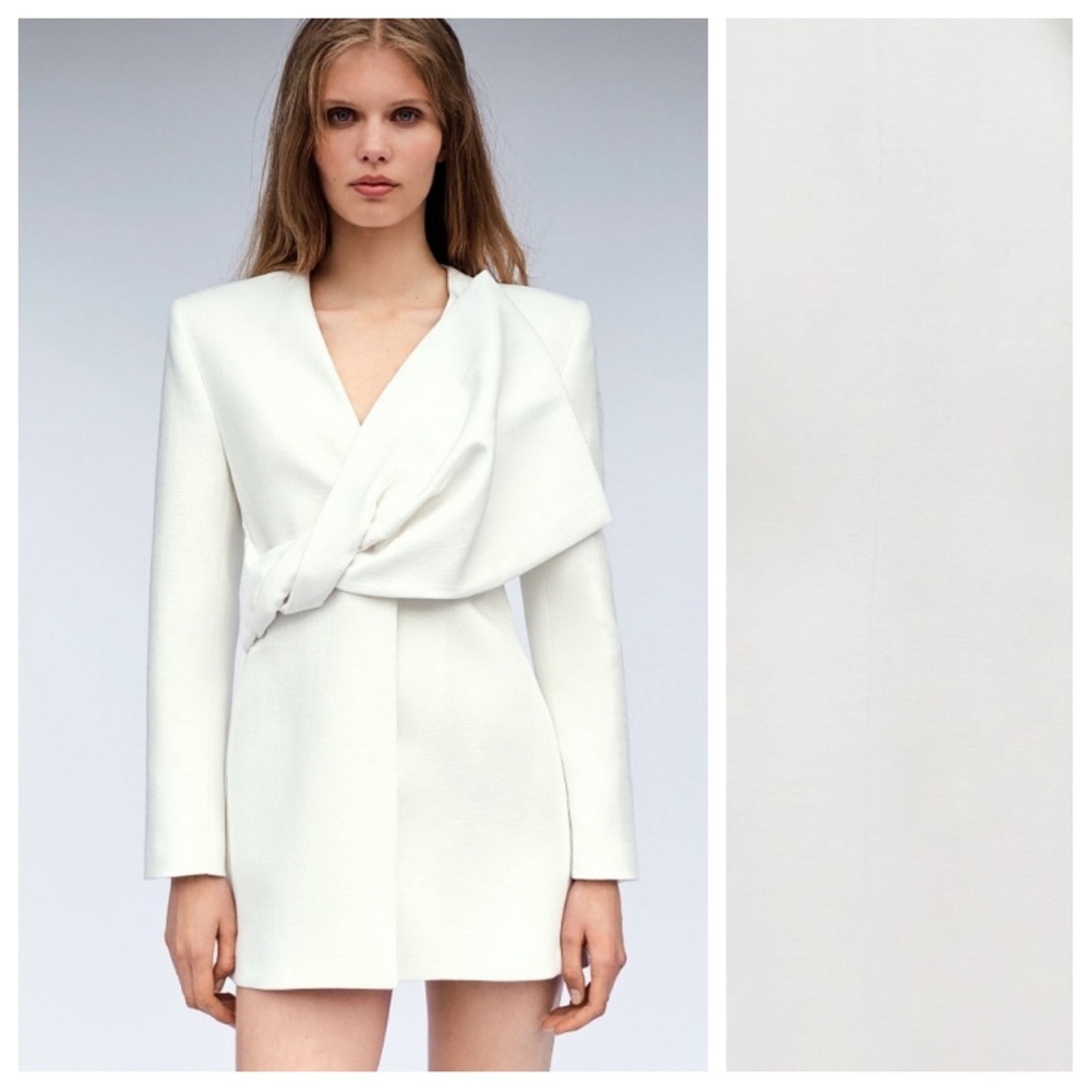 NWT. Zara Limited Edition White V-neck Blazer Dress. Size L.